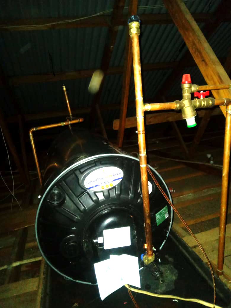 Superline 600 Dual geyser installed in a roof space